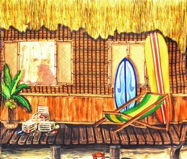 Surf Shack Litter Box Cover by KattySaks