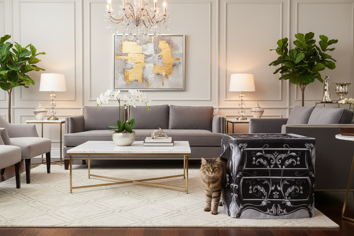 Elegant Living Room - Le Dresser Sideways with Cat