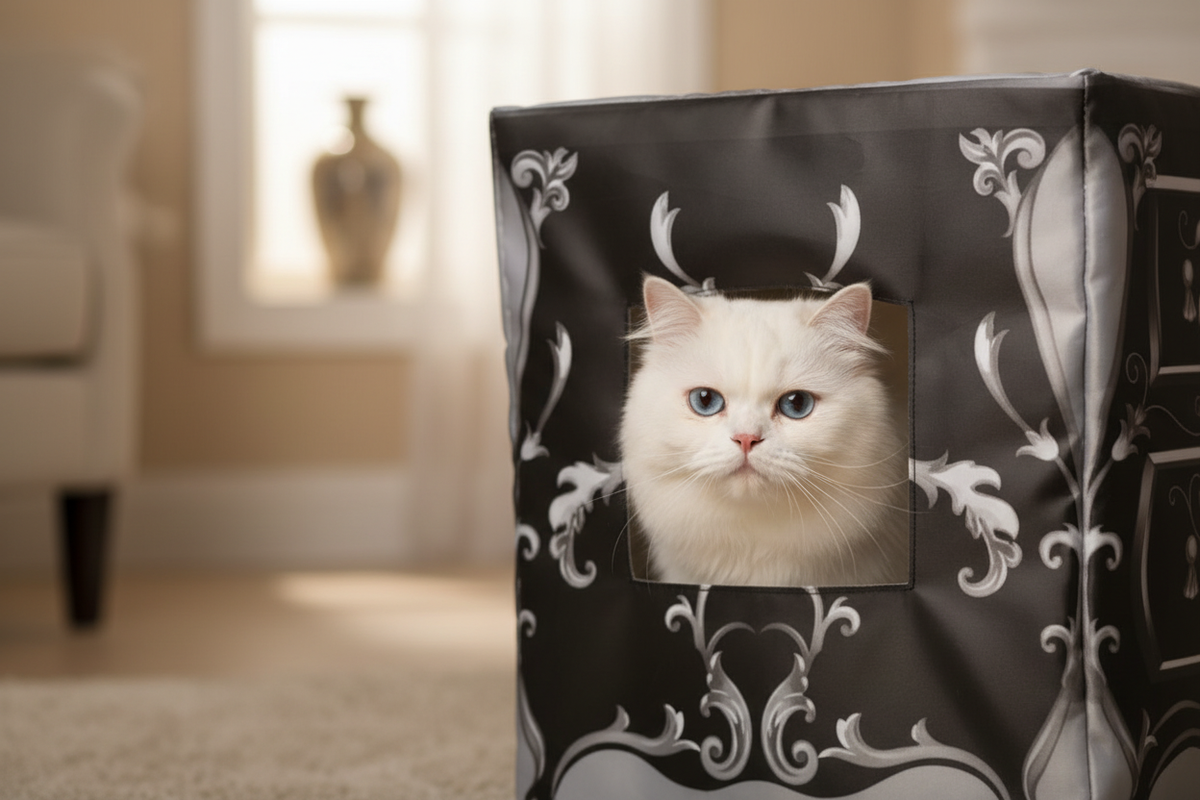 White Cat Using Le Dresser - Detail Shot